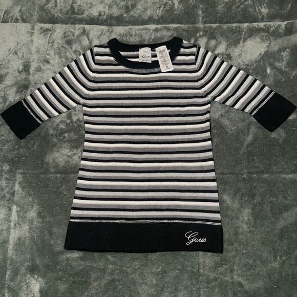 Guess Sweater Dress Kids 3T Black White Striped Crew Neck Long Sleeve Pullover - Picture 1 of 8